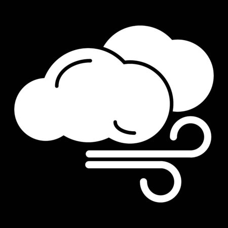 Weather icon of wind. White icon on black background.のイラスト素材