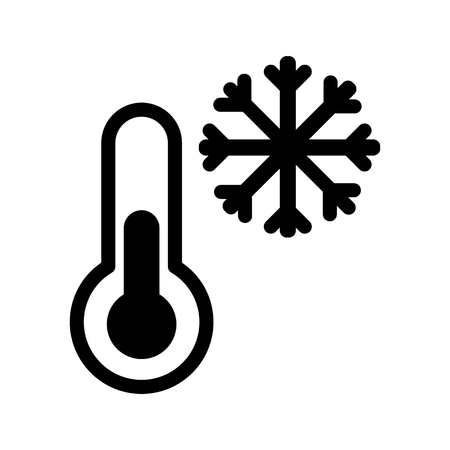 Frost and thermometer vector icon. Black and white low themperature illustration. Solid linear snow icon.のイラスト素材