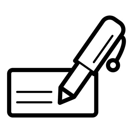 Notes and pen vector icon. Black and white note illustration. Outline linear business icon.のイラスト素材