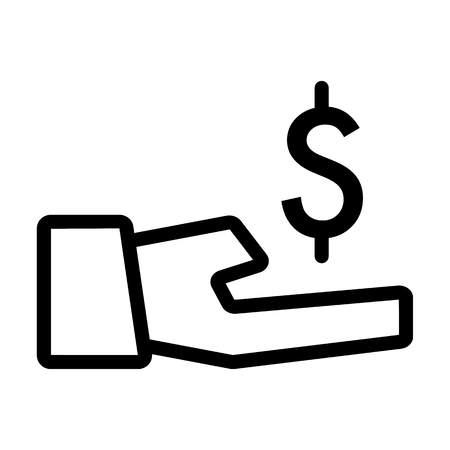 dollar in hand vector icon. Black and white money illustration. Contour linear banking icon.のイラスト素材