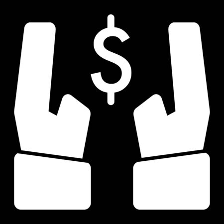 dollar in hands vector icon. Black and white money illustration. Solid linear banking icon.のイラスト素材
