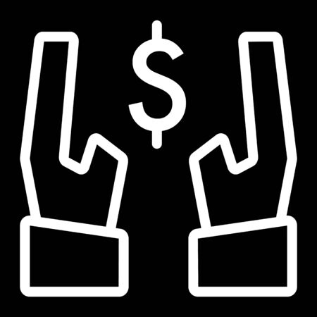 dollar in hands vector icon. Black and white money illustration. Contour linear banking icon.のイラスト素材