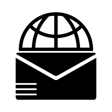 Mail sign and globe vector icon. Black and white letter illustration. Solid linear post icon.のイラスト素材