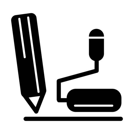 Table microphone and pen vector icon. Black and white microphone illustration. Solid linear icon.のイラスト素材