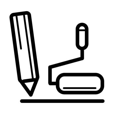 Table microphone and pen vector icon. Black and white microphone illustration. Outline linear icon.のイラスト素材