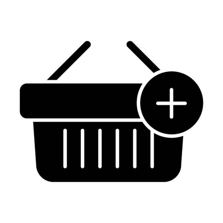 Shopping basket vector icon. Black and white Add product to cart illustration. Solid linear icon.のイラスト素材