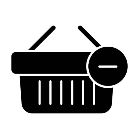 Shopping basket vector icon. Black and white Remove from cart illustration. Solid linear icon.のイラスト素材