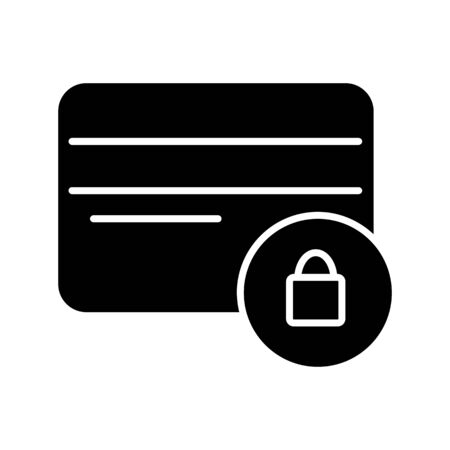 Credit card with lock vector icon. Black and white credit card secure illustration. Solid linear icon.のイラスト素材