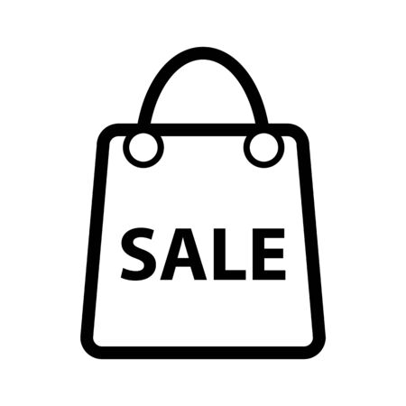 Shopping sale vector icon. Black and white bag icon for advertising discounts illustration. Outline shopping icon.のイラスト素材
