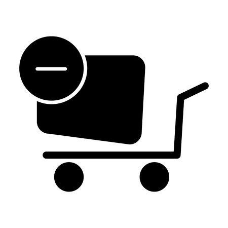Shopping cart vector icon. Black and white Remove item from cart illustration. Solid linear icon.のイラスト素材