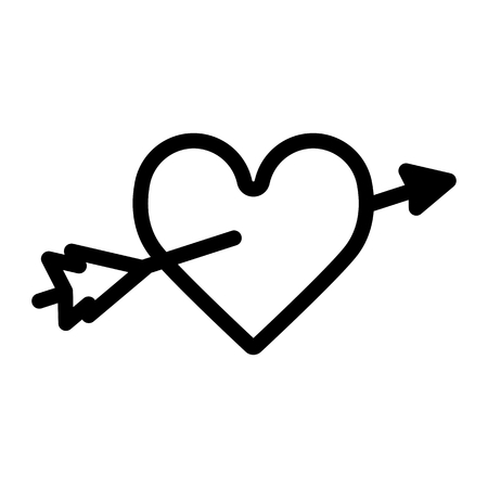 Heart with an arrow vector icon. Black and white love illustration. Outline linear icon of heart.のイラスト素材