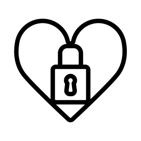 Heart lock vector icon. Black and white love illustration. Outline linear icon of heart.のイラスト素材
