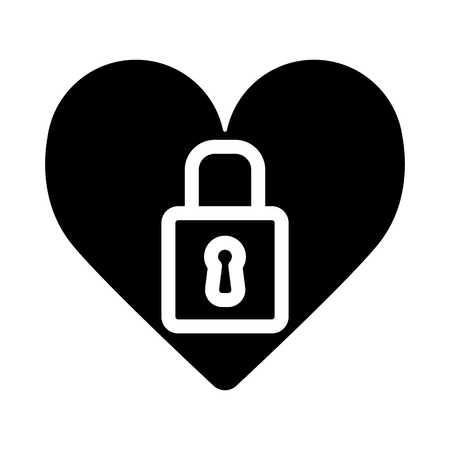 Heart lock vector icon. Black and white love illustration. Outline linear icon of heart.のイラスト素材