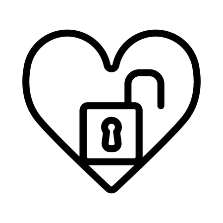 Heart open lock vector icon. Black and white love illustration. Outline linear icon of heart.のイラスト素材