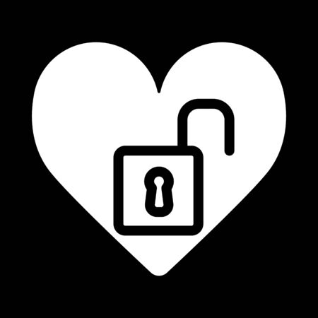 Heart open lock vector icon. Black and white love illustration. Solid linear icon of heart.のイラスト素材