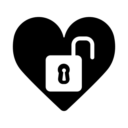 Heart open lock vector icon. Black and white love illustration. Solid linear icon of heart.のイラスト素材