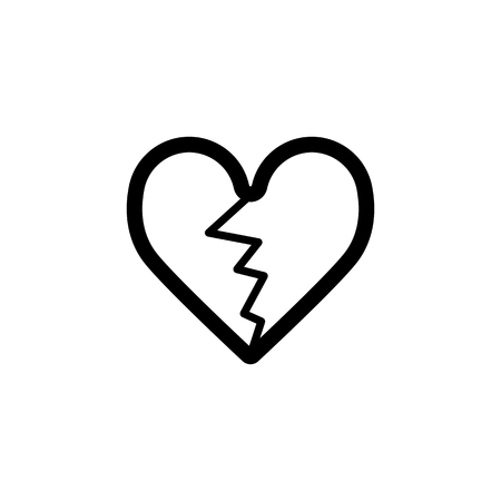Cracked Heart vector icon. Black and white love illustration. Outline linear icon of broken heart.のイラスト素材