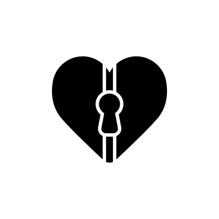 Heart lock vector icon. Black and white love illustration. Outline linear icon of heart.のイラスト素材