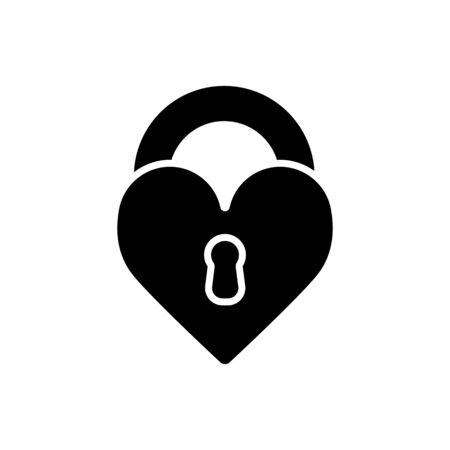 Heart lock vector icon. Black and white love illustration. Solid linear icon of heart.のイラスト素材