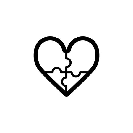 Heart puzzle vector icon. Black and white love illustration. Outline linear icon of heart.のイラスト素材