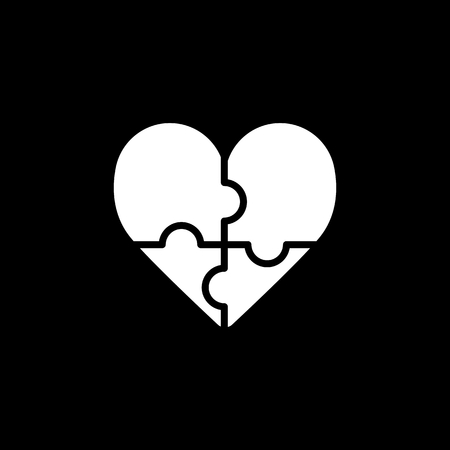 Heart puzzle vector icon. Black and white love illustration. Solid linear icon of heart.のイラスト素材