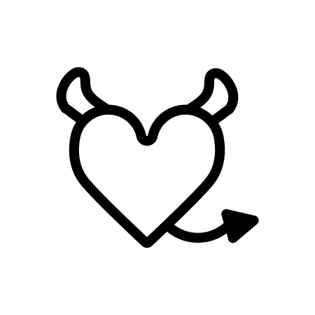 Devil heart with horns and tail. Heart vector icon. Black and white love illustration. Outline linear icon of heart.のイラスト素材
