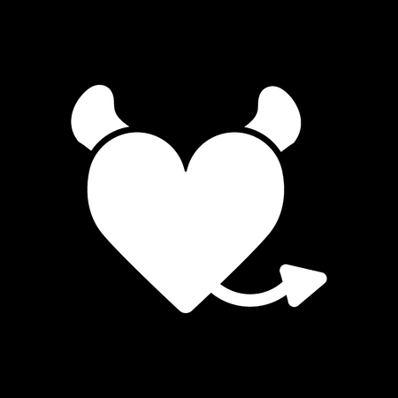 Devil heart with horns and tail. Heart vector icon. Black and white love illustration. Solid linear icon of heart.のイラスト素材