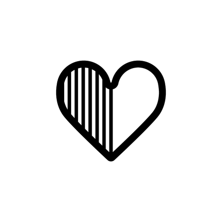 Striped heart vector icon. Black and white love illustration. Outline linear icon of heart.のイラスト素材