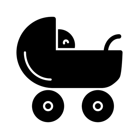 Baby carriage vector icon. Black and white pram illustration. Solid linear newborn icon.のイラスト素材