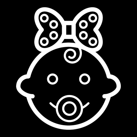 Baby girl vector icon. Black and white funny baby girl face illustration. Outline linear icon of little girl.のイラスト素材