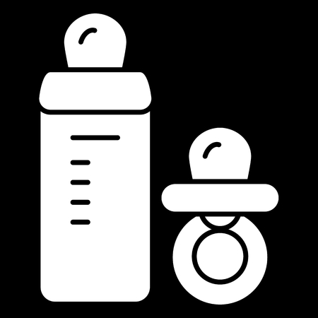 Baby pacifier and bottle vector icon. Black and white baby dummy illustration. Solid linear icon.のイラスト素材