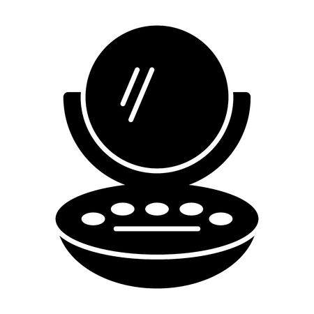 Woman compact powder vector icon. Black Cosmetic powder illustration on white background. Outline linear icon.のイラスト素材