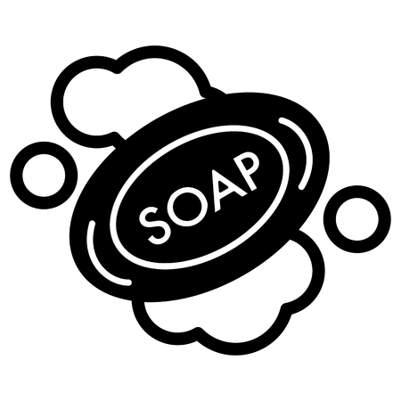 Soap vector icon. Black soap illustration on white background. Solid linear body care icon.のイラスト素材