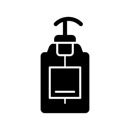 liquid Soap vector icon. Black soap illustration on white background. Solid linear body care icon.のイラスト素材
