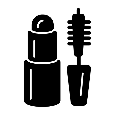 Mascara and lipstic vector icon. Black decorative cosmetic illustration on white background. Solid linear beauty icon.のイラスト素材