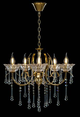 Chandelier for interior of the living room. chandelier decorated with crystals isolated on black background.の写真素材