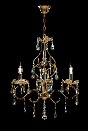 Chandelier for interior of the living room. chandelier decorated with crystals isolated on black background.の写真素材