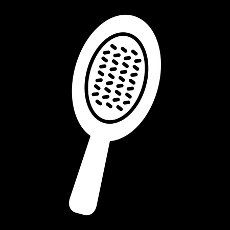 Hairbrush vector icon. White comb illustration on black background. Solid linear beauty icon.のイラスト素材