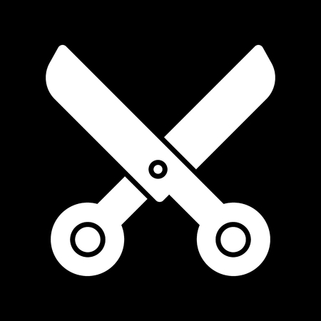 Scissors vector icon. White scissors illustration on black background. Solid linear beauty icon.のイラスト素材