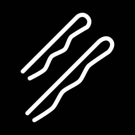 Hairpin vector icon. White hairdressing tool illustration on black background. Solid linear beauty icon.のイラスト素材