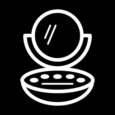 Woman compact powder vector icon. White Cosmetic powder illustration on black background. Outline linear icon.のイラスト素材
