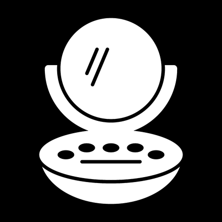 Woman compact powder vector icon. White Cosmetic powder illustration on black background. Outline linear icon.のイラスト素材
