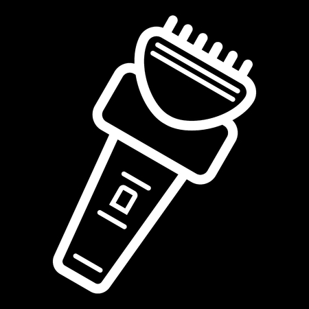 Electric razor vector icon. White razor illustration on black background. Outline linear icon.のイラスト素材