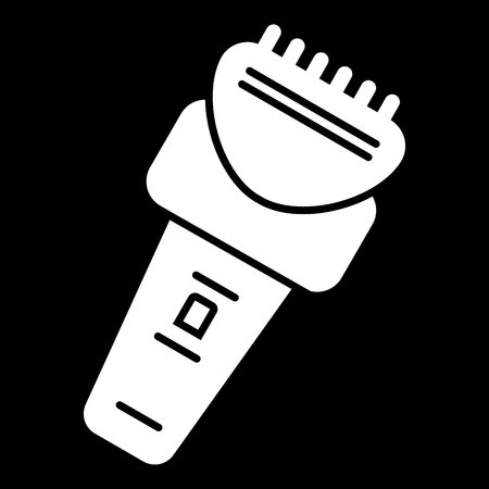 Electric razor vector icon. White razor illustration on black background. Solid linear icon.のイラスト素材