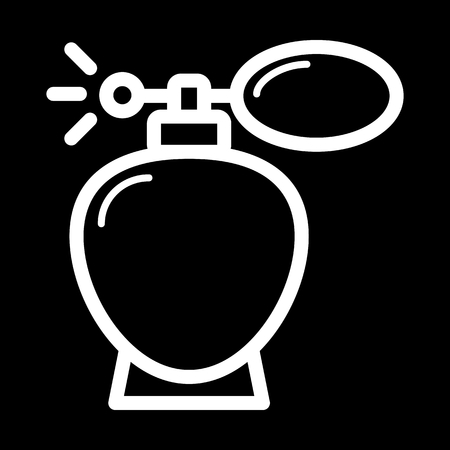 Retro parfume vector icon. White spray illustration on black background. Outline linear beauty and care icon.のイラスト素材