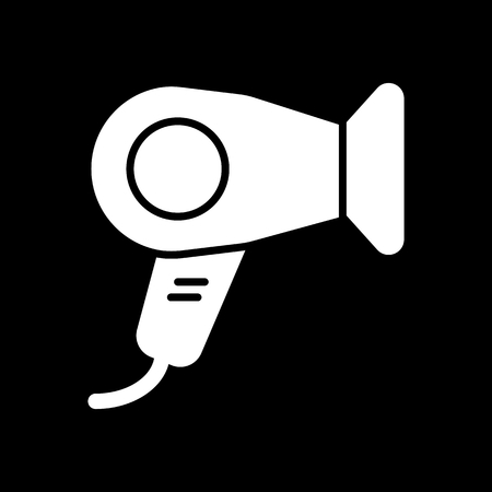 Hair dryer vector icon. White hotel room hair dryer illustration on black background. Solid linear hair dressing icon.のイラスト素材