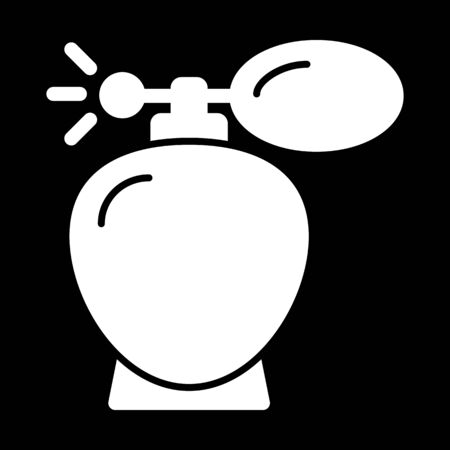 Retro parfume vector icon. White spray illustration on black background. Solid linear beauty and care icon.のイラスト素材