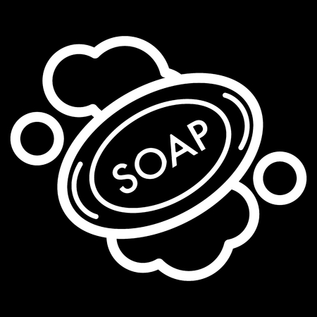 Soap vector icon. White soap illustration on black background. Outline linear body care icon.のイラスト素材