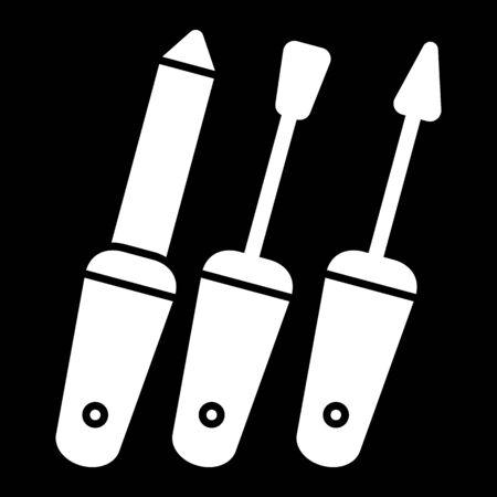 Set of Manicure accessories vector icon. White nail care illustration on Black background. Solid linear icon.のイラスト素材