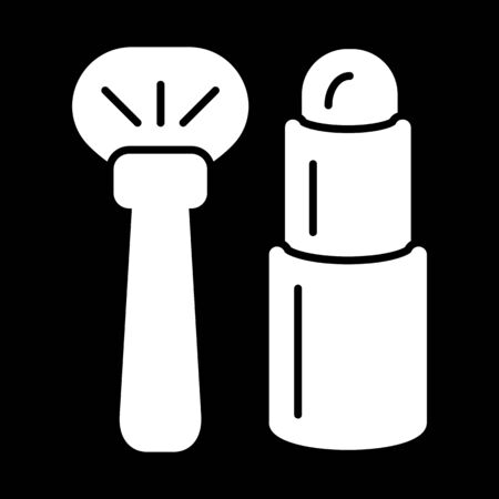 Brush and lipstick simple vector icon. White cosmetics illustration on black background. Solid linear beauty icon.のイラスト素材